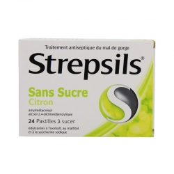 Strepsils citron sans sucre 24 pastilles édulcorées à l'isomalt au maltitol