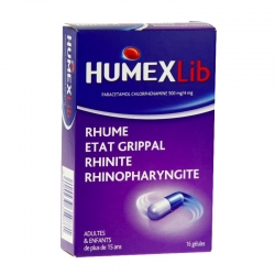 Humexlib paracétamol chlorphenomine 500mg/4mg 16 gélules