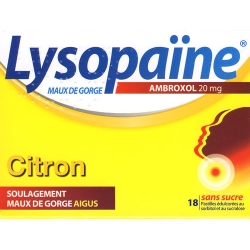 Lysopaïne Maux De Gorge Ambroxol Citron 20 Mg Sans Sucre 18 Pastilles